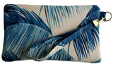 Blue Palm Fronds Wristlet Clutch